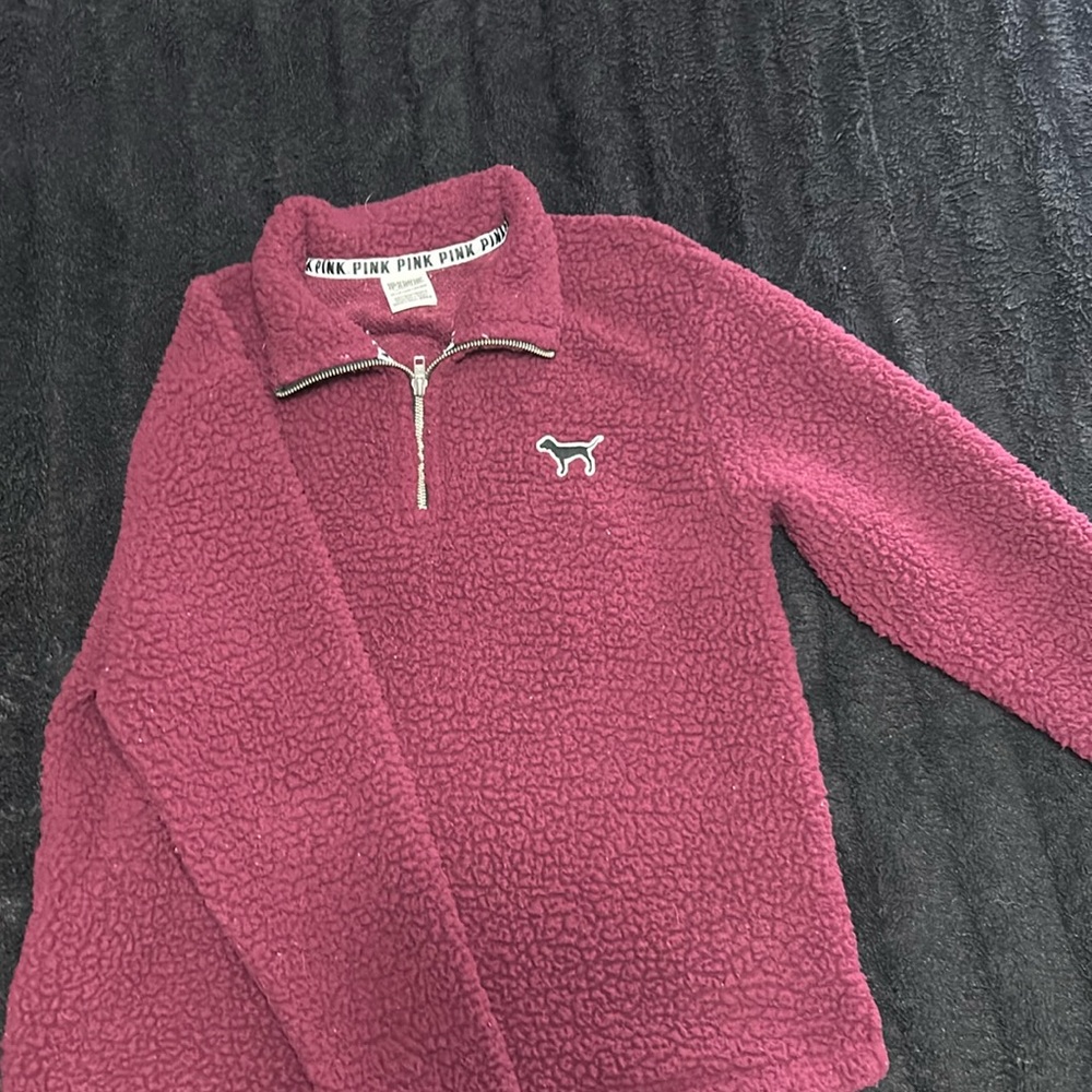 PINK Sherpa maroon quarter zip